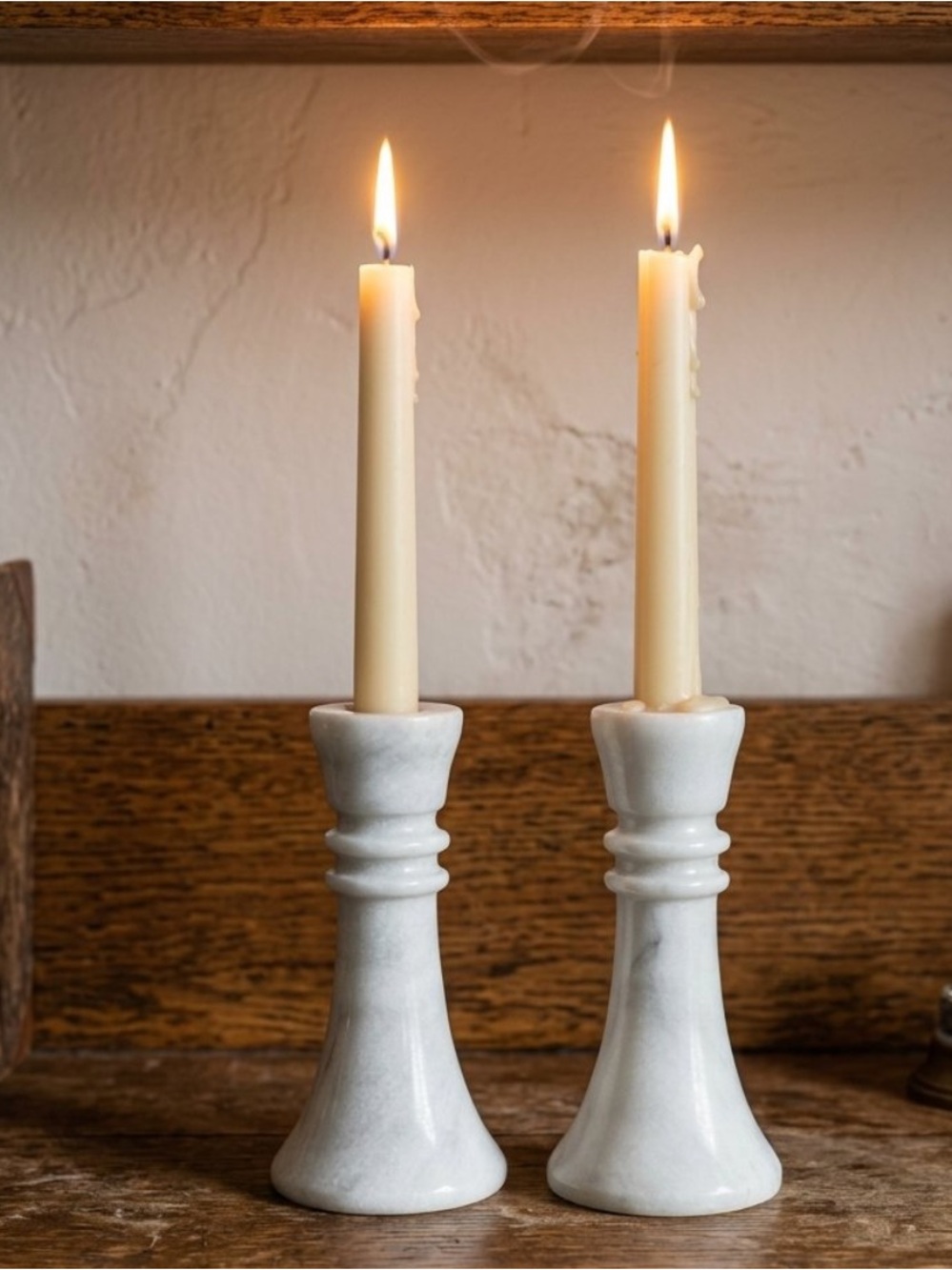 Vintage Marble Candlestick Pair - White Marble Home Accent or Gift. Gorgeous!